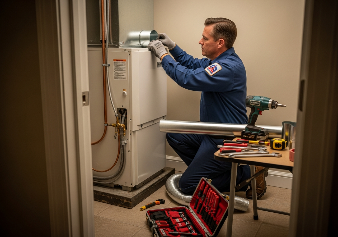 Benny's technician installing an AC system